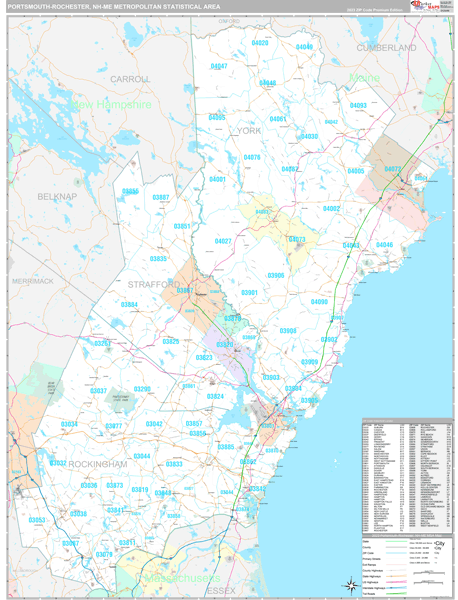 Portsmouth-Rochester Metro Area Zip Code Wall Map